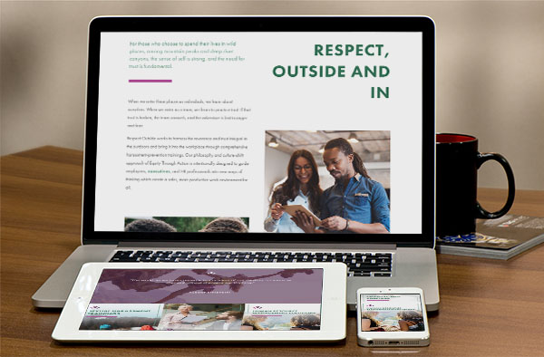 Respect Outside website mockup on desktop, tablet and mobile