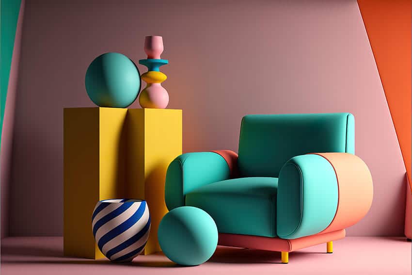 A vibrant color palette used on AI Generated furniture.
