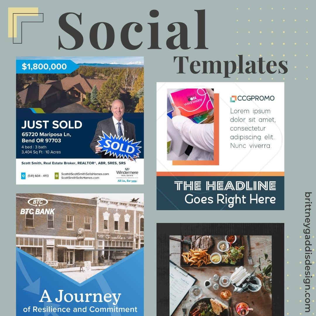 A display of social template that brittney gaddis design created to improve her client's online brand consistency