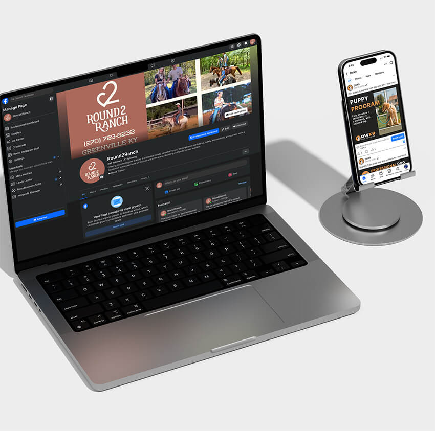 Social Media Management accounts showcasing Round2Ranch and DWK9